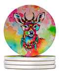 Hippie Animal Deer Large Sandstone Coasters Pack of 4 Absorbent Round Coasters Decor Gifts for Men or Women, 4 in, Multicolor