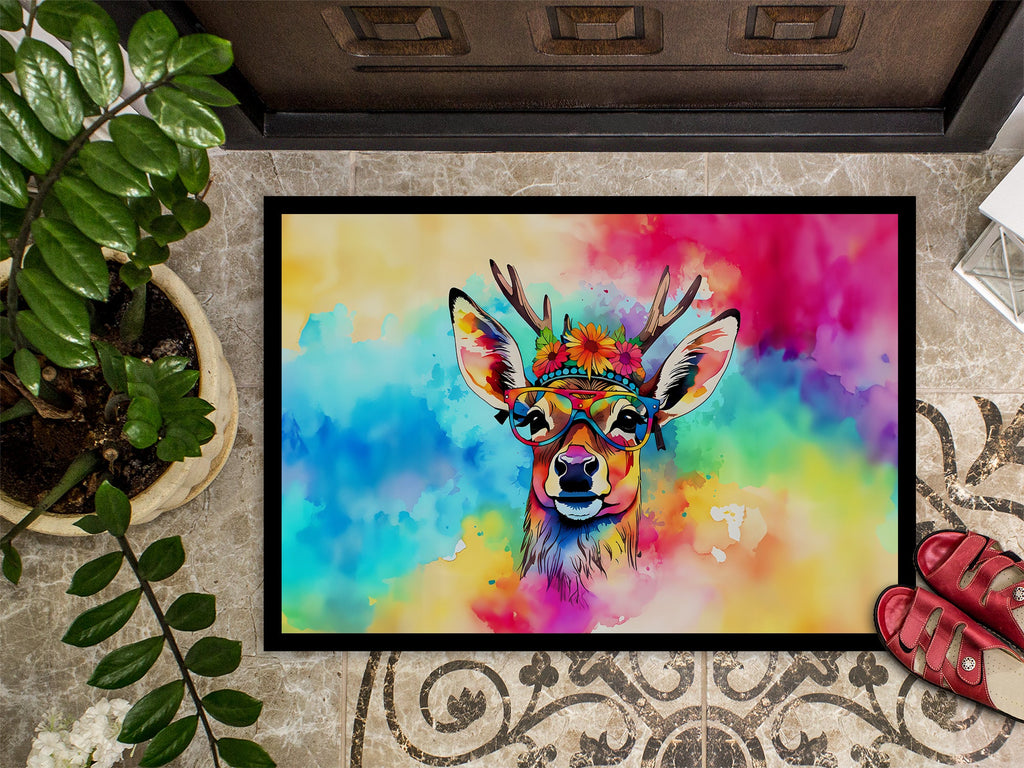 Hippie Animal Deer Doormat Indoor Outdoor 24H X 36W Front Door Mat Rugs for Entryway, Non Slip Washable Low Pile,