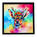 Hippie Animal Deer Framed Metal Print Bathroom, Kitchen, Office, Home Decor Wall Art Ready to Hang, Square, 8X8