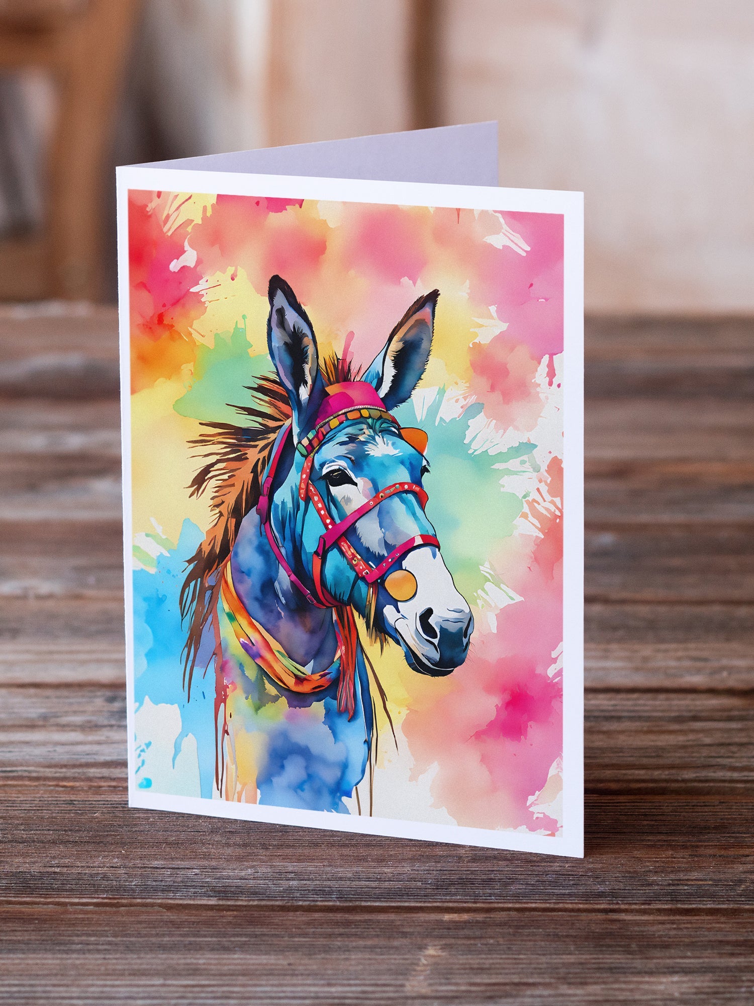 Hippie Animal Donkey Greeting Cards Pack of 8 Blank Cards with Envelopes Whimsical A7 Size 5x7