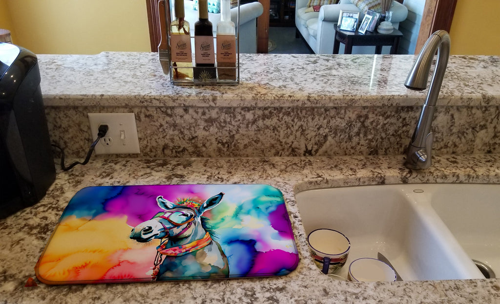 Hippie Animal Donkey Dish Drying Mat Absorbent Dish Drying Mat Pad for Kitchen Counter Dish Drainer Mat for Countertop, 14 x 21", Multicolor