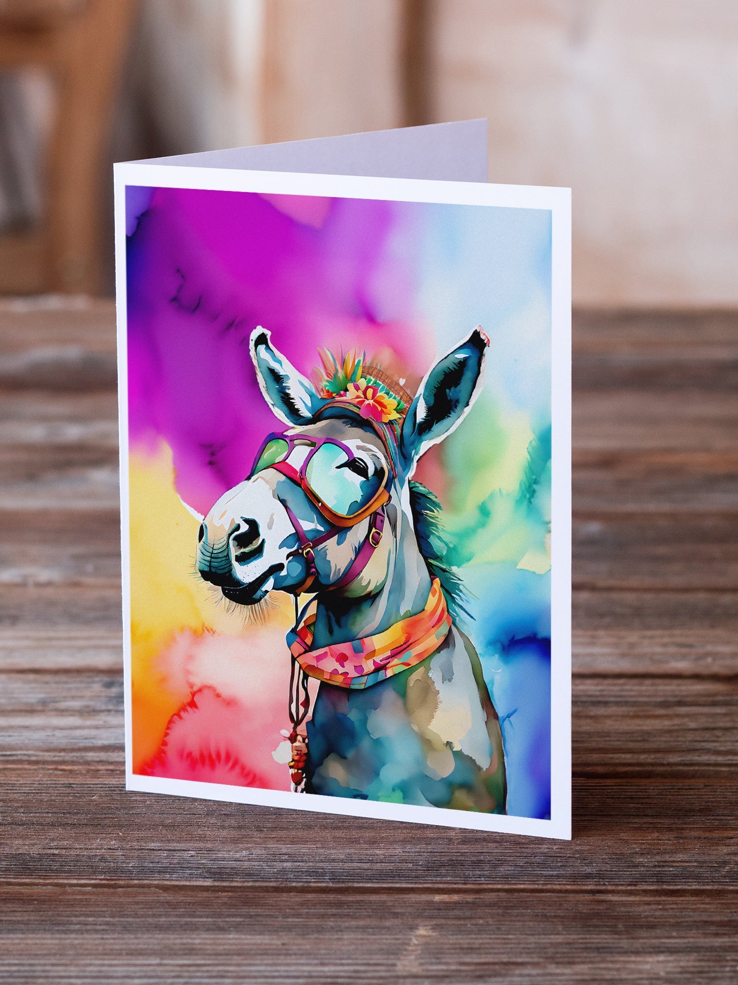 Hippie Animal Donkey Greeting Cards Pack of 8 Blank Cards with Envelopes Whimsical A7 Size 5x7