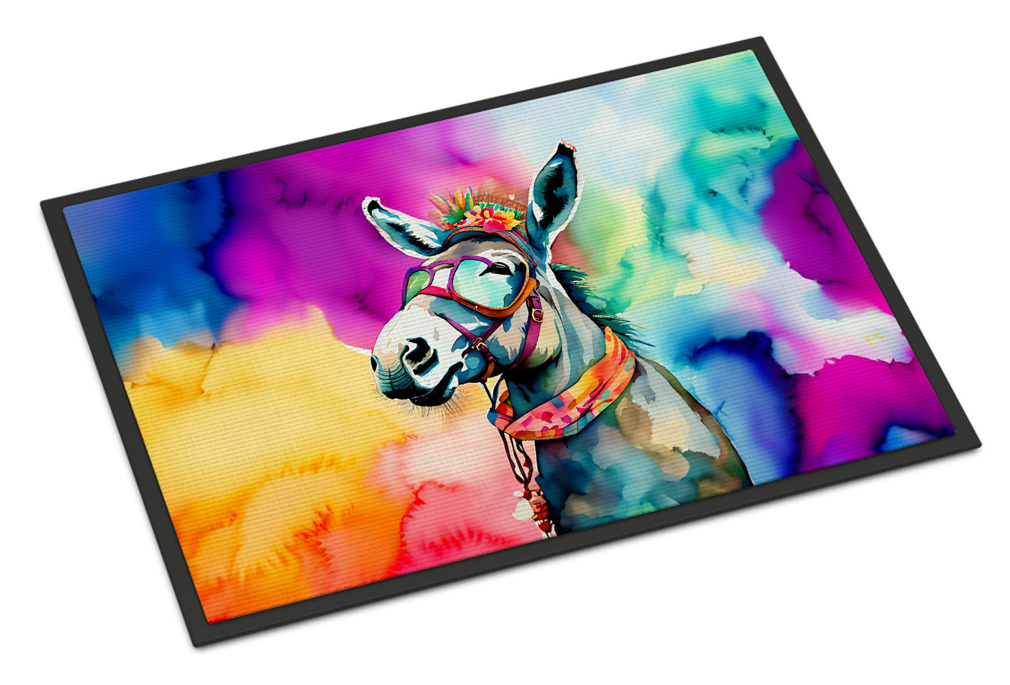 Hippie Animal Donkey Doormat Indoor Outdoor 24H X 36W Front Door Mat Rugs for Entryway, Non Slip Washable Low Pile,