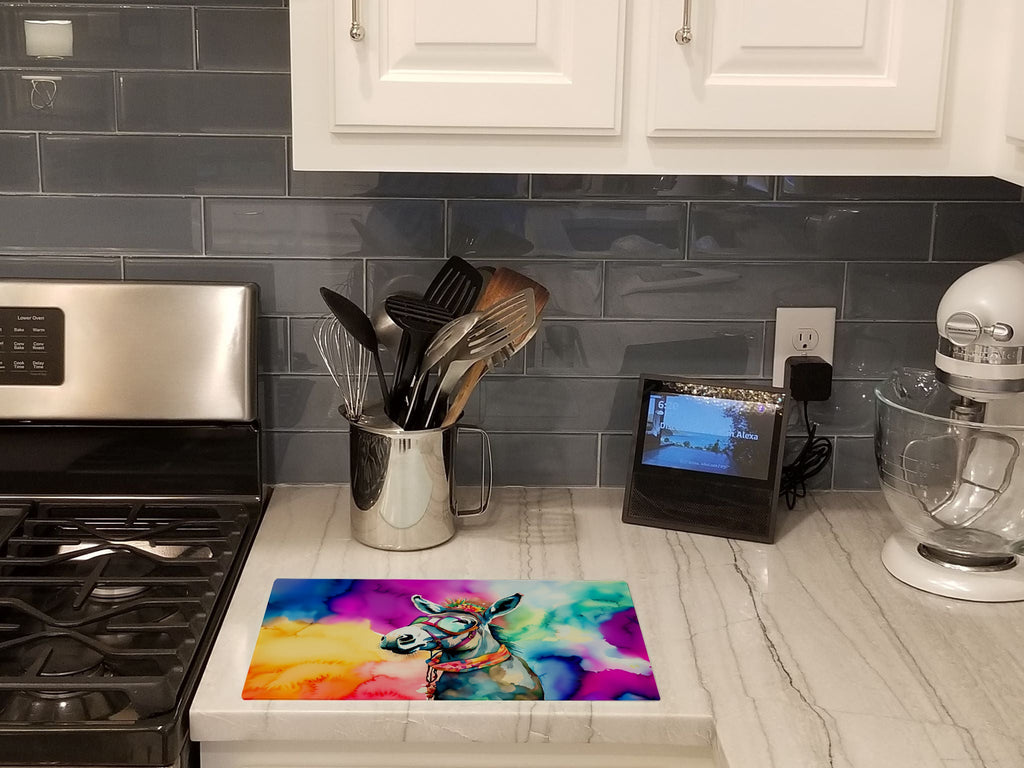 Hippie Animal Donkey Cutting Board Tempered Glass Kitchen Cutting Surface, Heat Resistant Chopping, Non-Slip Feet, Food Prep & Serving