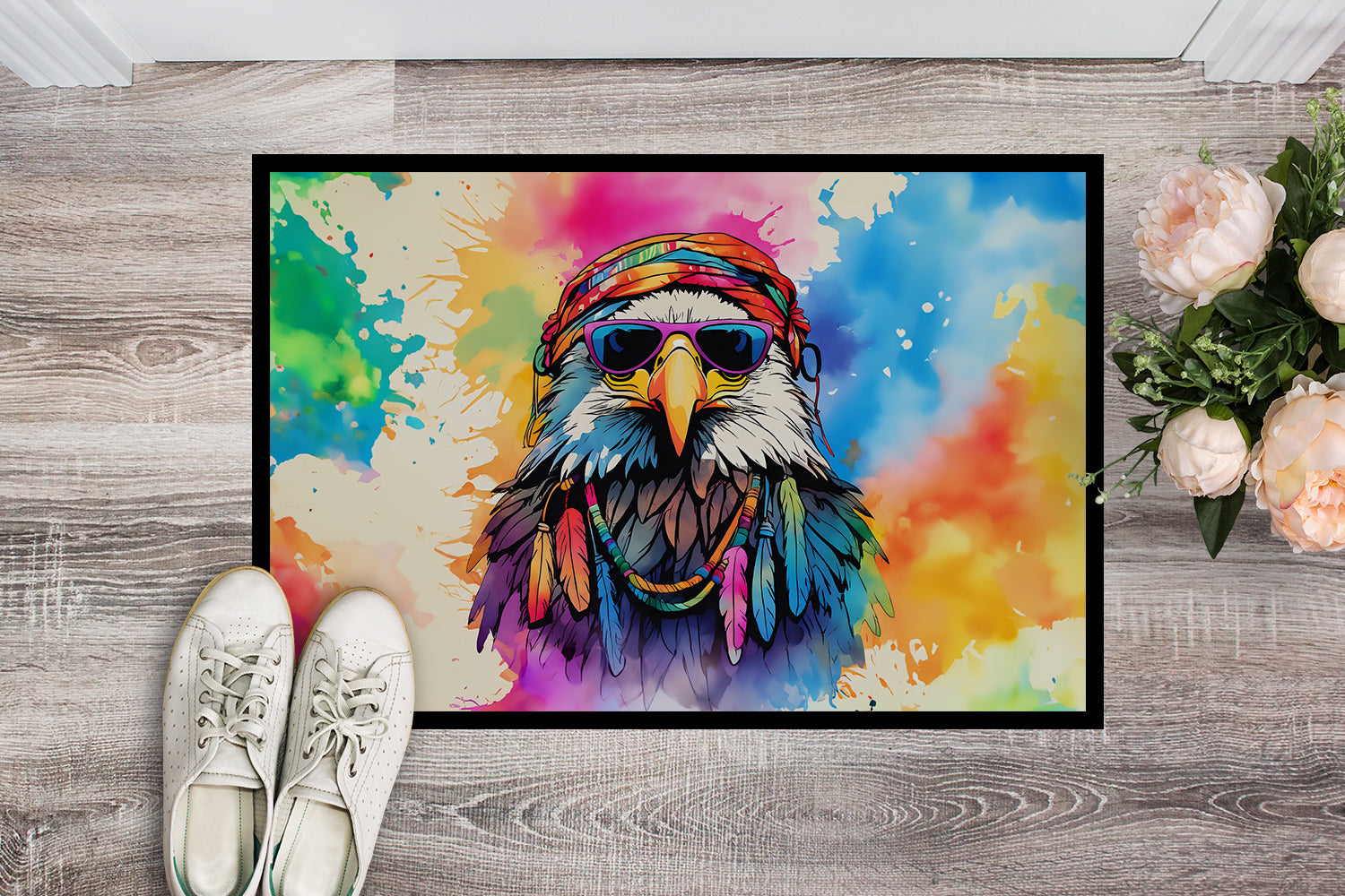 Hippie Animal Eagle Doormat Indoor Outdoor 24H X 36W Front Door Mat Rugs for Entryway, Non Slip Washable Low Pile,