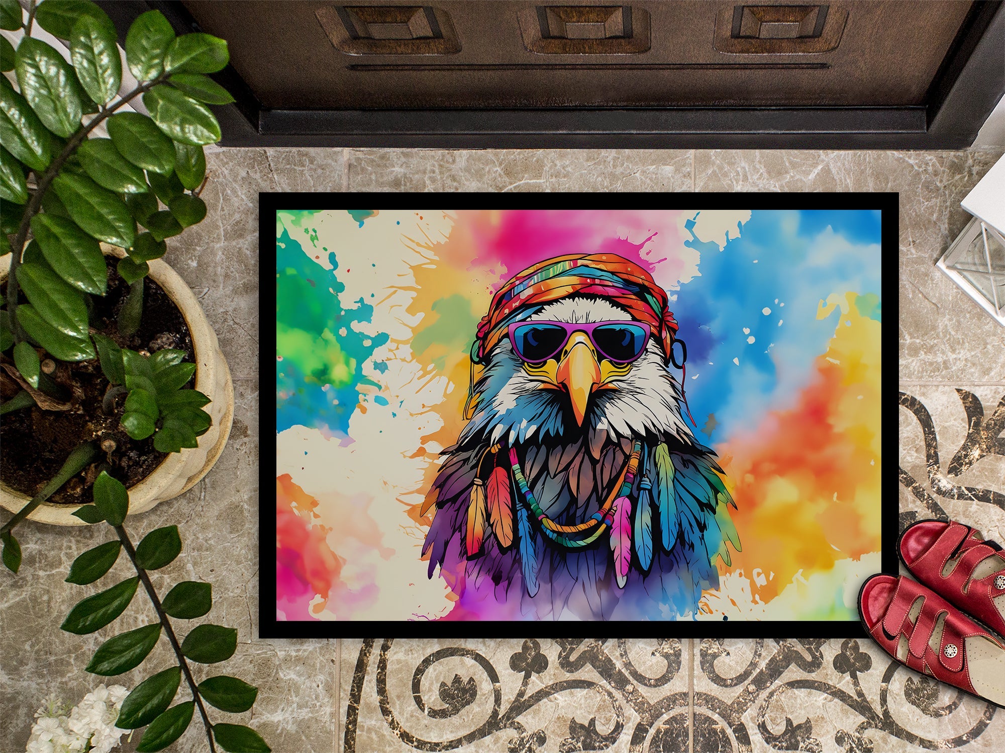 Hippie Animal Eagle Doormat Indoor Outdoor 18H X 27W Front Door Mat Rugs for Entryway, Non Slip Washable