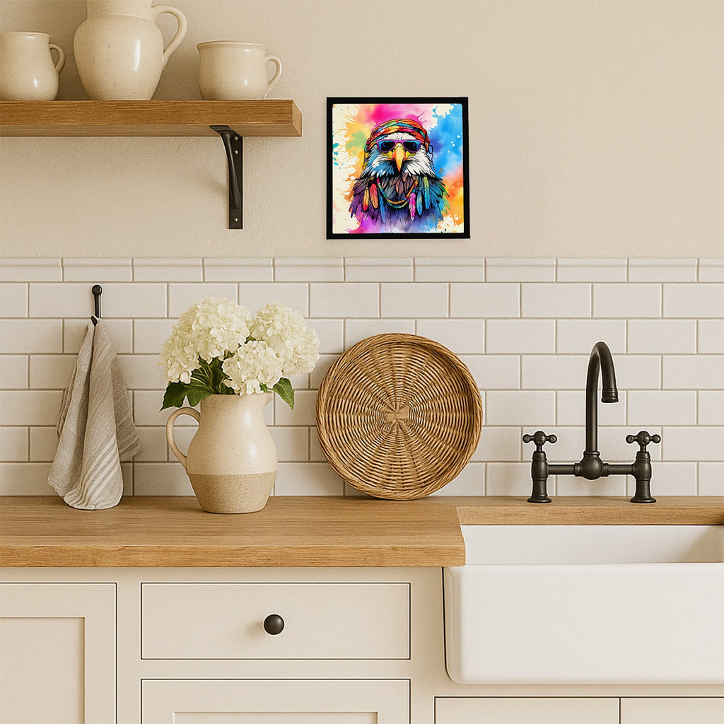 Hippie Animal Eagle Framed Metal Print Bathroom, Kitchen, Office, Home Decor Wall Art Ready to Hang, Square, 8X8