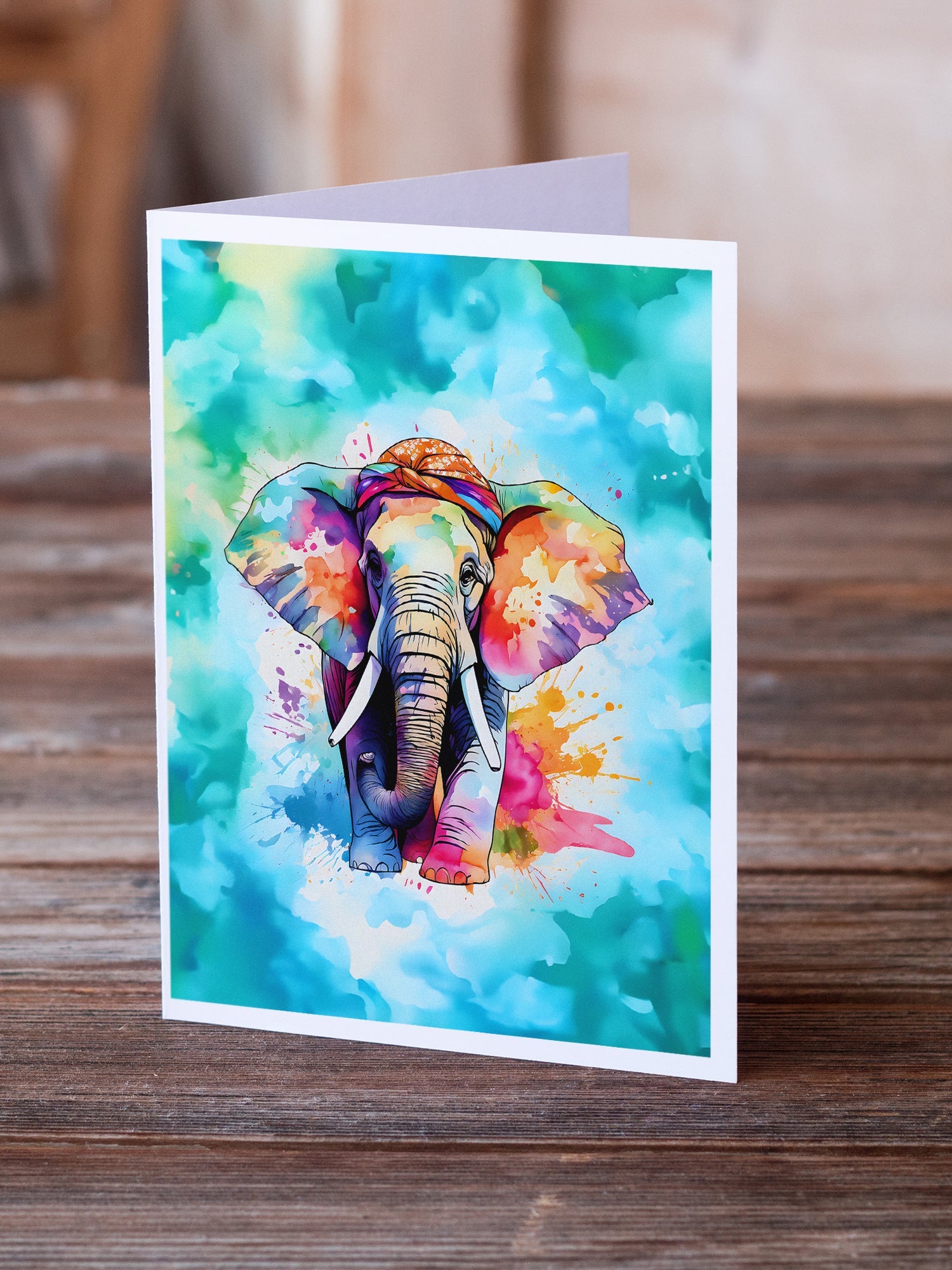 Hippie Animal Elephant Greeting Cards Pack of 8 Blank Cards with Envelopes Whimsical A7 Size 5x7