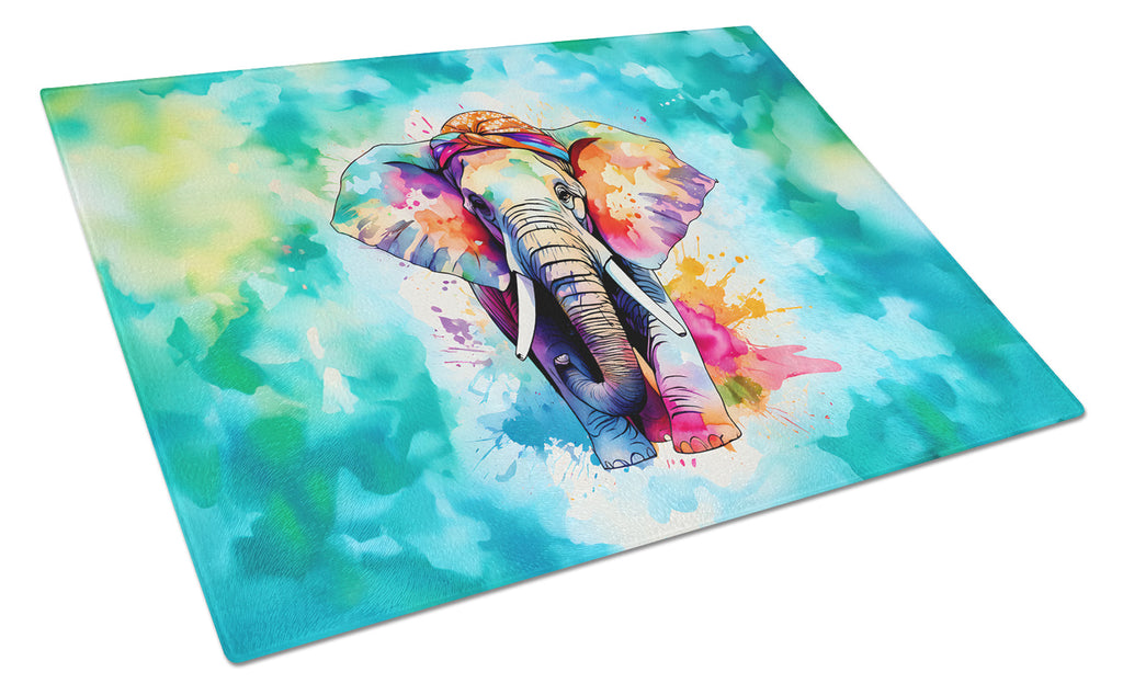 Hippie Animal Elephant Cutting Board Tempered Glass Kitchen Cutting Surface, Heat Resistant Chopping, Non-Slip Feet, Food Prep & Serving