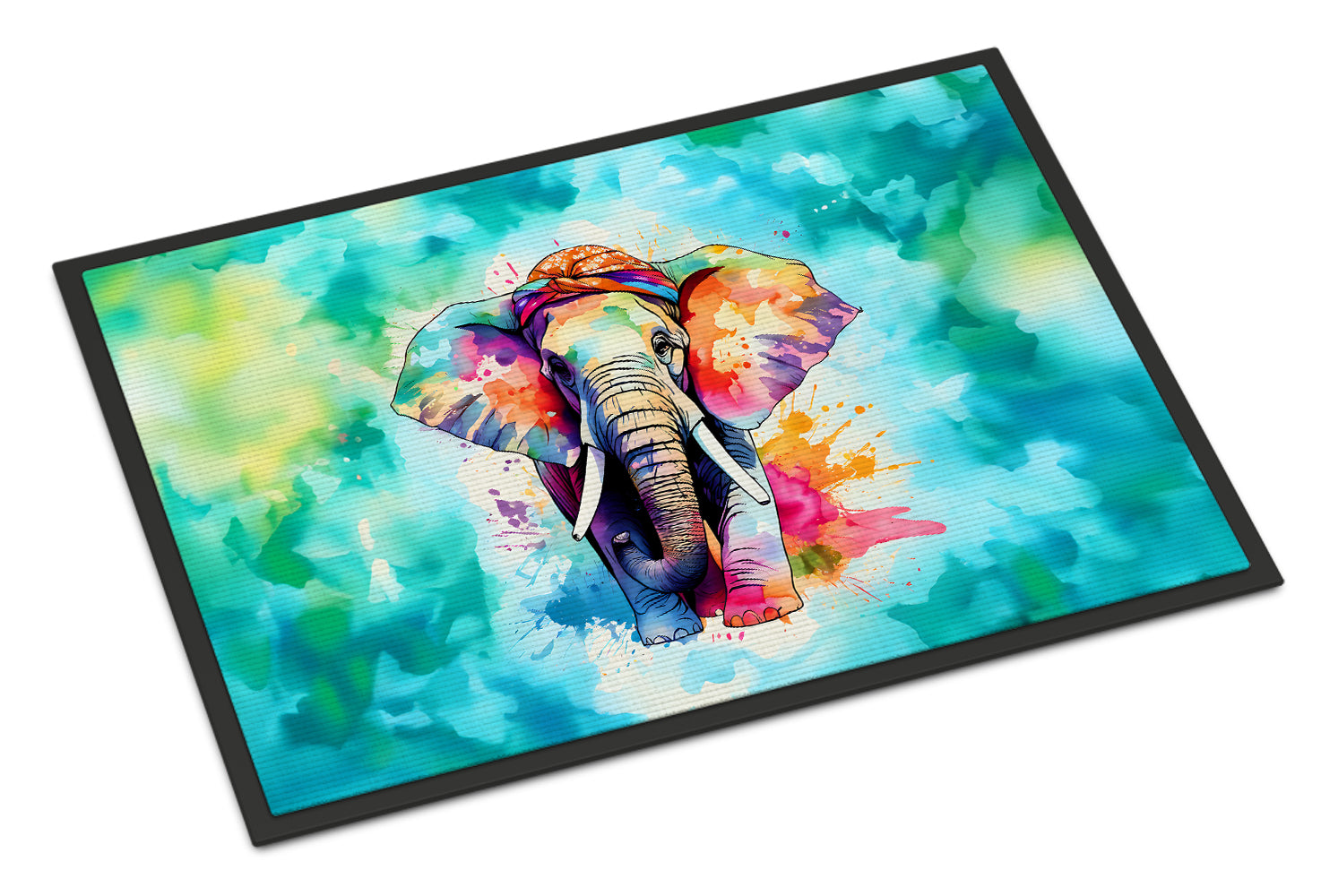Hippie Animal Elephant Doormat Indoor Outdoor 18H X 27W Front Door Mat Rugs for Entryway, Non Slip Washable