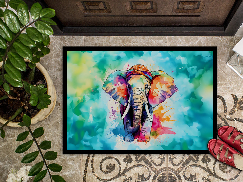 Hippie Animal Elephant Doormat Indoor Outdoor 18H X 27W Front Door Mat Rugs for Entryway, Non Slip Washable