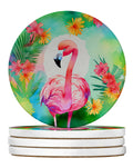 Hippie Animal Flamingo Large Sandstone Coasters Pack of 4 Absorbent Round Coasters Decor Gifts for Men or Women, 4 in, Multicolor