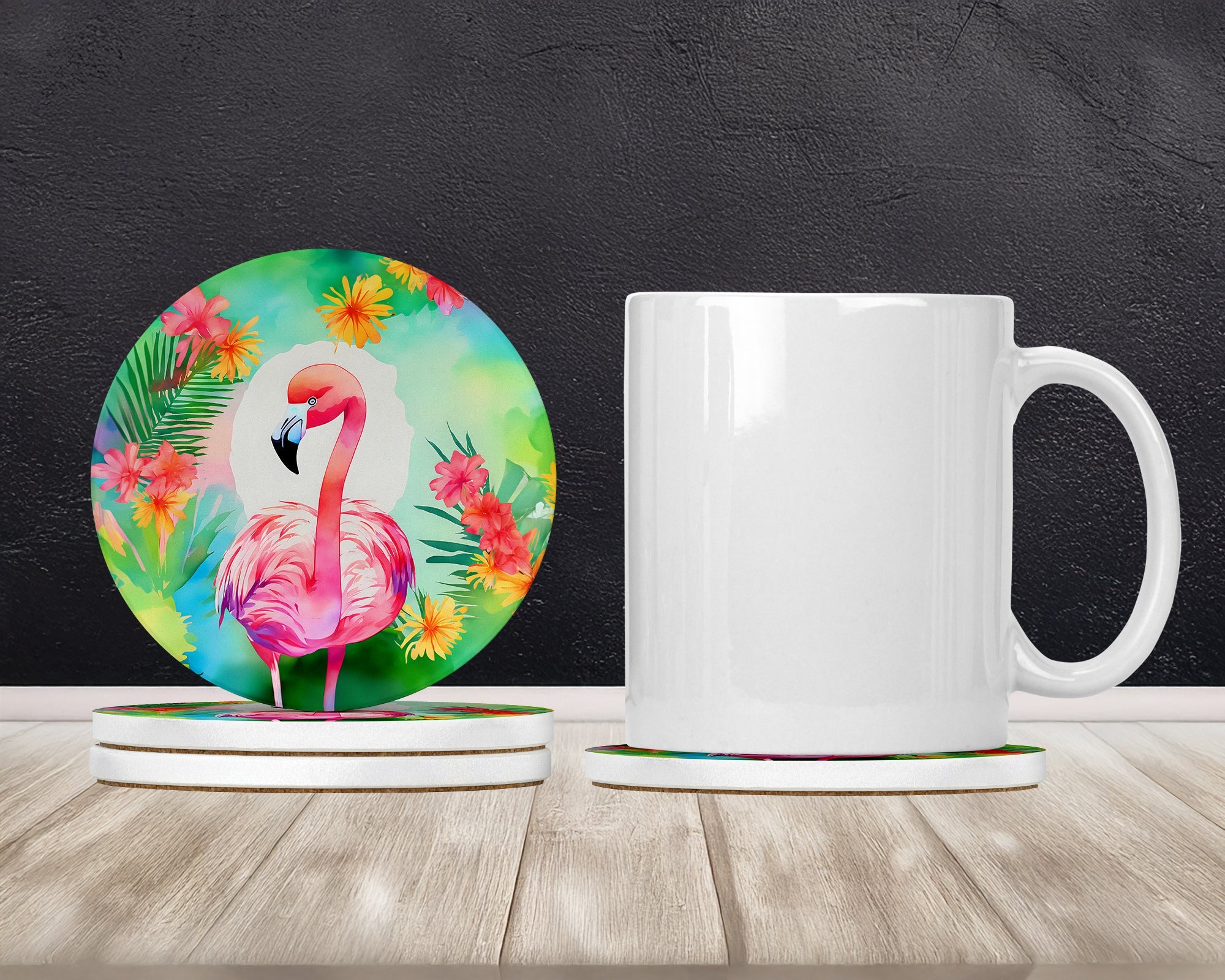Hippie Animal Flamingo Large Sandstone Coasters Pack of 4 Absorbent Round Coasters Decor Gifts for Men or Women, 4 in, Multicolor