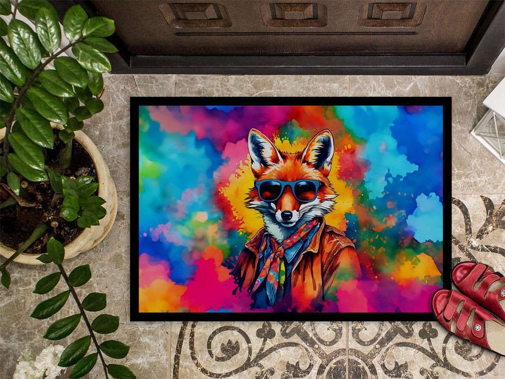 Hippie Animal Fox Doormat Indoor Outdoor 24H X 36W Front Door Mat Rugs for Entryway, Non Slip Washable Low Pile,