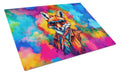 Hippie Animal Fox Cutting Board Tempered Glass Kitchen Cutting Surface, Heat Resistant Chopping, Non-Slip Feet, Food Prep & Serving