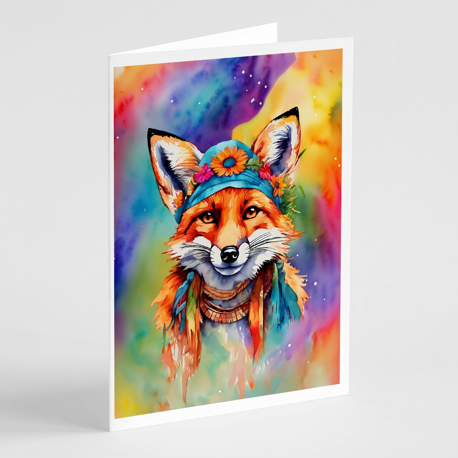 Hippie Animal Fox Greeting Cards Pack of 8 Blank Cards with Envelopes Whimsical A7 Size 5x7