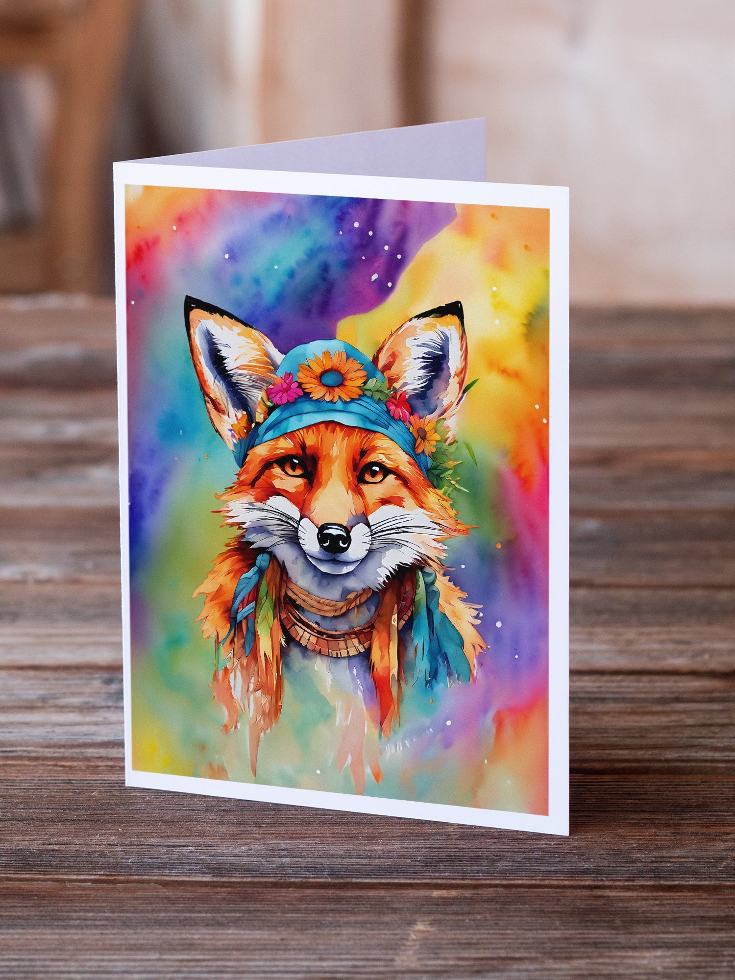 Hippie Animal Fox Greeting Cards Pack of 8 Blank Cards with Envelopes Whimsical A7 Size 5x7