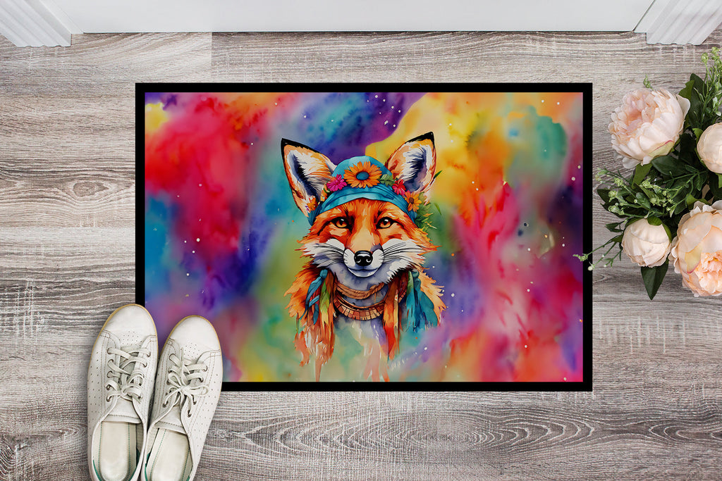 Hippie Animal Fox Doormat Indoor Outdoor 24H X 36W Front Door Mat Rugs for Entryway, Non Slip Washable Low Pile,