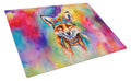 Hippie Animal Fox Cutting Board Tempered Glass Kitchen Cutting Surface, Heat Resistant Chopping, Non-Slip Feet, Food Prep & Serving