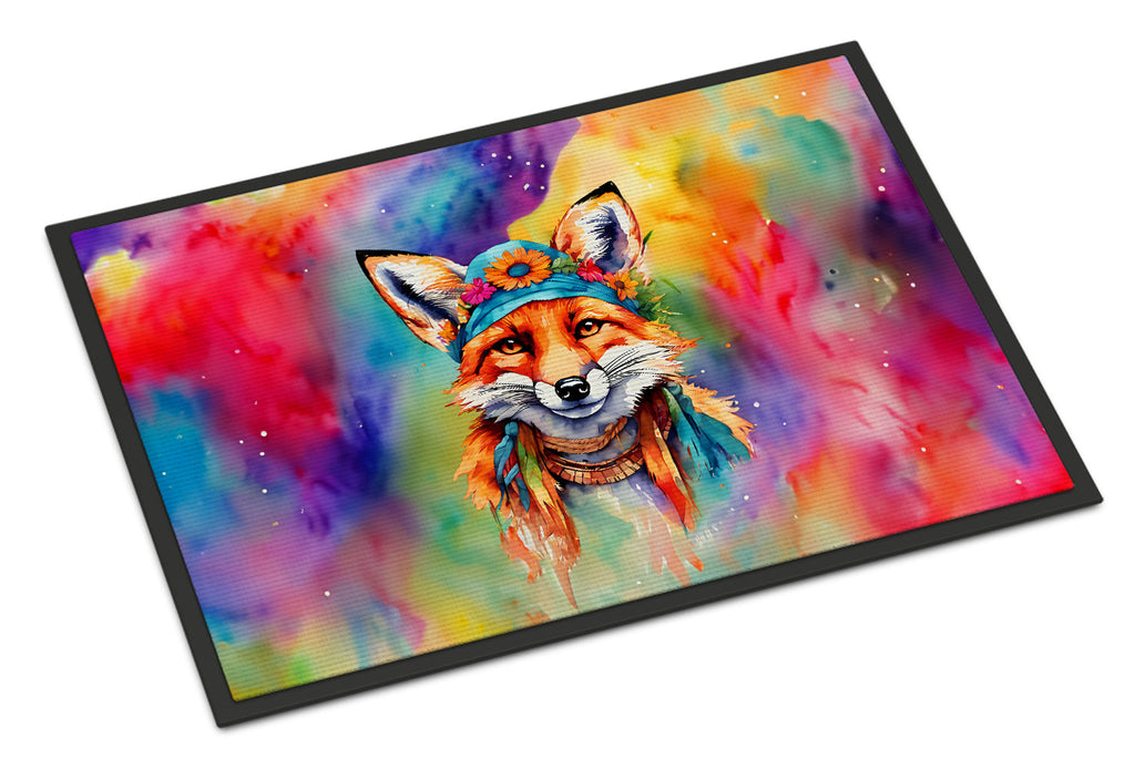 Hippie Animal Fox Doormat Indoor Outdoor 18H X 27W Front Door Mat Rugs for Entryway, Non Slip Washable