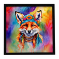 Hippie Animal Fox Framed Metal Print Bathroom, Kitchen, Office, Home Decor Wall Art Ready to Hang, Square, 8X8