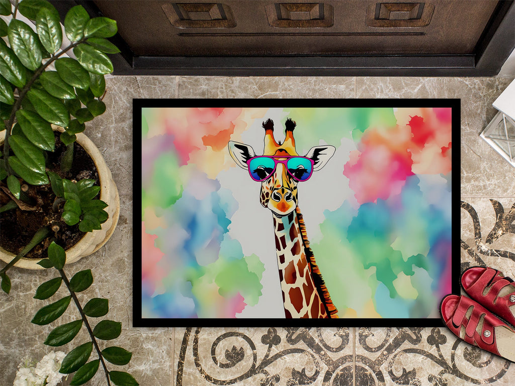 Hippie Animal Giraffe Doormat Indoor Outdoor 18H X 27W Front Door Mat Rugs for Entryway, Non Slip Washable