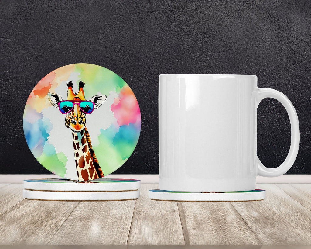 Hippie Animal Giraffe Large Sandstone Coasters Pack of 4 Absorbent Round Coasters Decor Gifts for Men or Women, 4 in, Multicolor