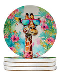 Hippie Animal Giraffe Large Sandstone Coasters Pack of 4 Absorbent Round Coasters Decor Gifts for Men or Women, 4 in, Multicolor
