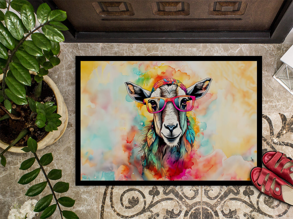 Hippie Animal Goat Doormat Indoor Outdoor 24H X 36W Front Door Mat Rugs for Entryway, Non Slip Washable Low Pile,
