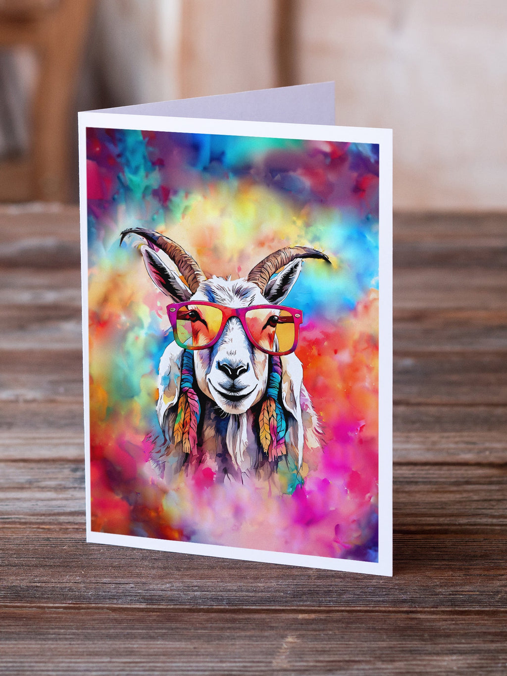 Hippie Animal Goat Greeting Cards Pack of 8 Blank Cards with Envelopes Whimsical A7 Size 5x7