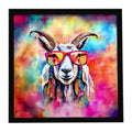 Hippie Animal Goat Framed Metal Print Bathroom, Kitchen, Office, Home Decor Wall Art Ready to Hang, Square, 8X8