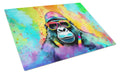 Hippie Animal Gorilla Cutting Board Tempered Glass Kitchen Cutting Surface, Heat Resistant Chopping, Non-Slip Feet, Food Prep & Serving