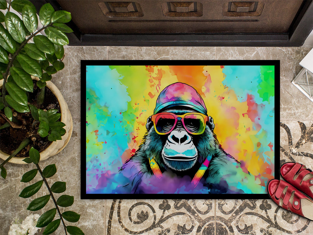 Hippie Animal Gorilla Doormat Indoor Outdoor 18H X 27W Front Door Mat Rugs for Entryway, Non Slip Washable