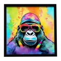 Hippie Animal Gorilla Framed Metal Print Bathroom, Kitchen, Office, Home Decor Wall Art Ready to Hang, Square, 8X8
