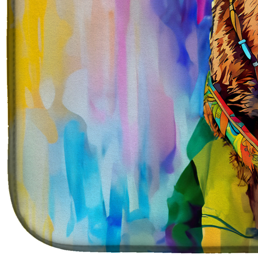 Hippie Animal Grizzly Bear Dish Drying Mat Absorbent Dish Drying Mat Pad for Kitchen Counter Dish Drainer Mat for Countertop, 14 x 21", Multicolor