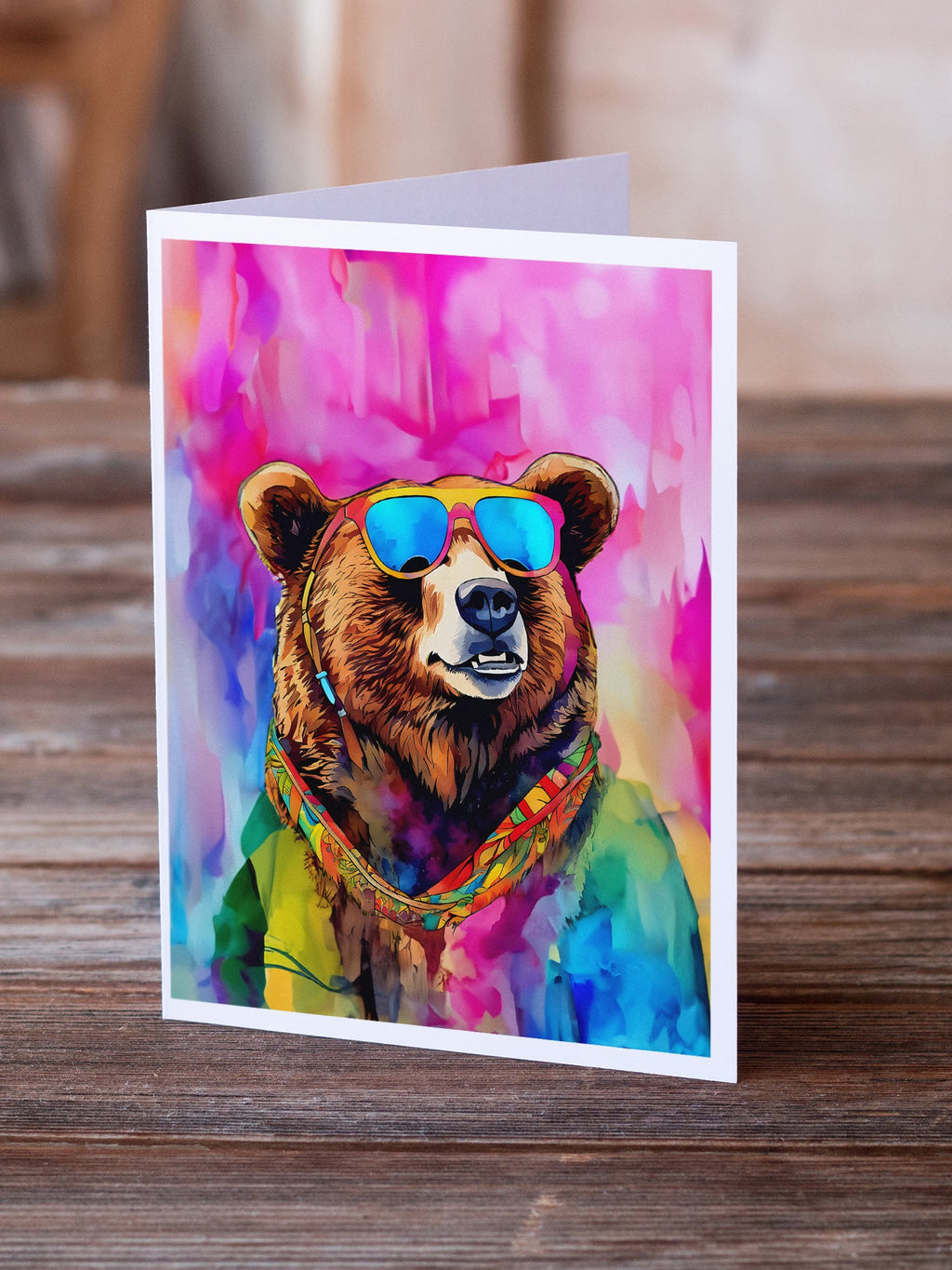 Hippie Animal Grizzly Bear Greeting Cards Pack of 8 Blank Cards with Envelopes Whimsical A7 Size 5x7