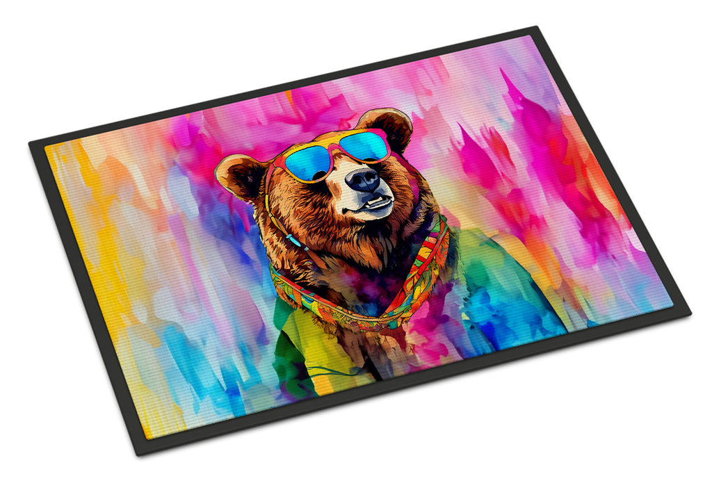 Hippie Animal Grizzly Bear Doormat Indoor Outdoor 18H X 27W Front Door Mat Rugs for Entryway, Non Slip Washable