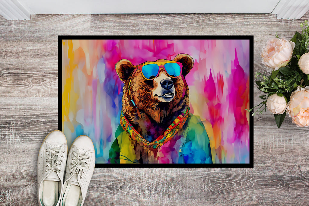 Hippie Animal Grizzly Bear Doormat Indoor Outdoor 18H X 27W Front Door Mat Rugs for Entryway, Non Slip Washable