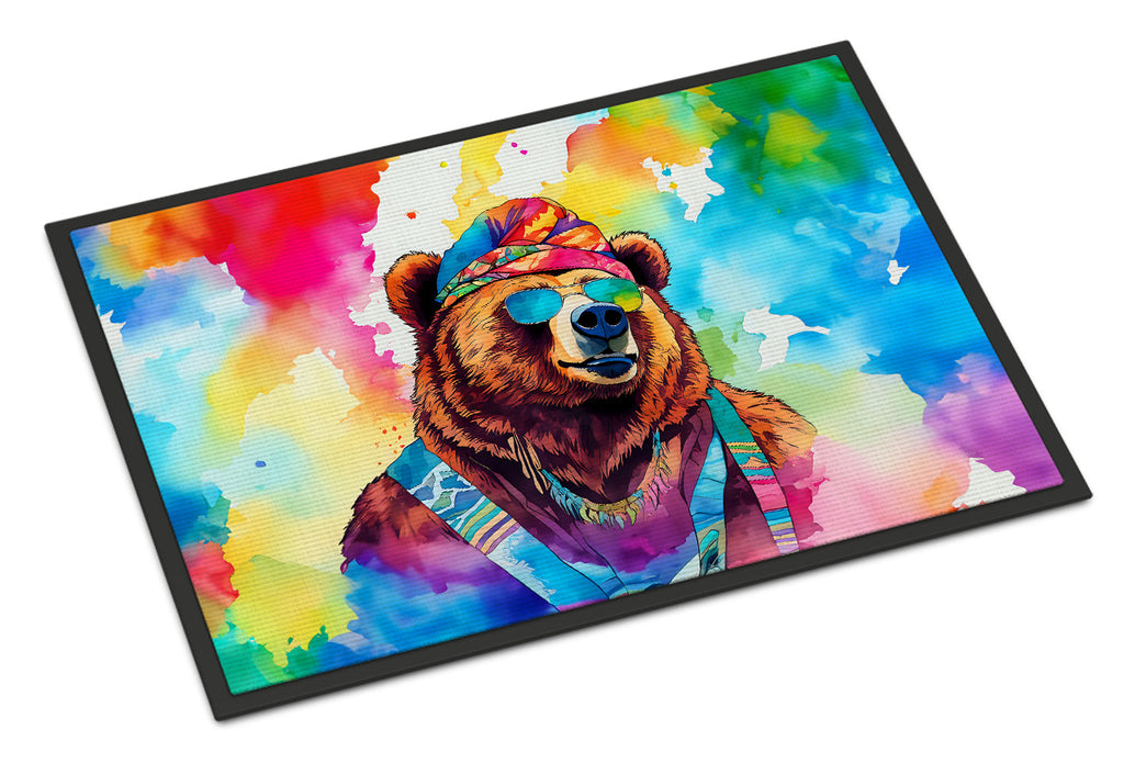Hippie Animal Grizzly Bear Doormat Indoor Outdoor 24H X 36W Front Door Mat Rugs for Entryway, Non Slip Washable Low Pile,