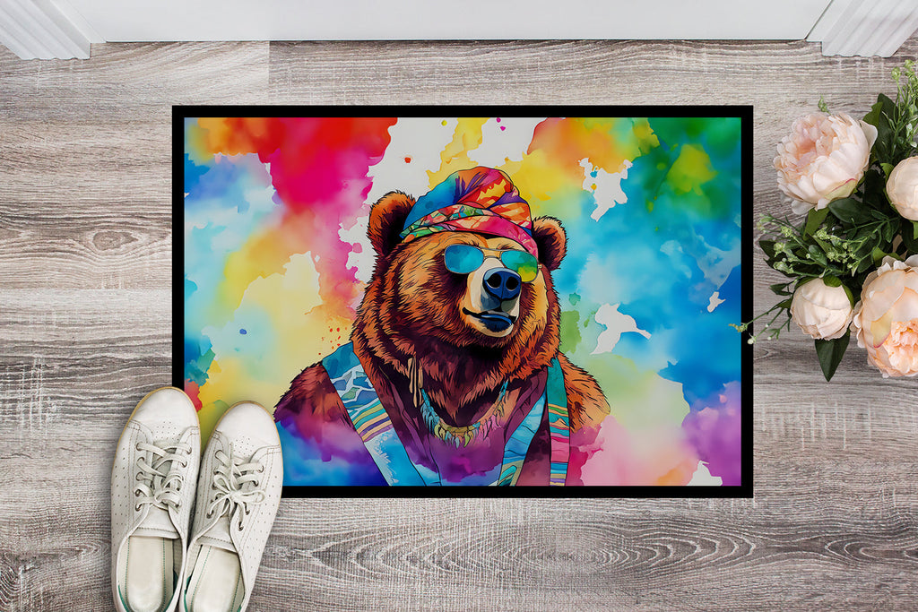 Hippie Animal Grizzly Bear Doormat Indoor Outdoor 18H X 27W Front Door Mat Rugs for Entryway, Non Slip Washable