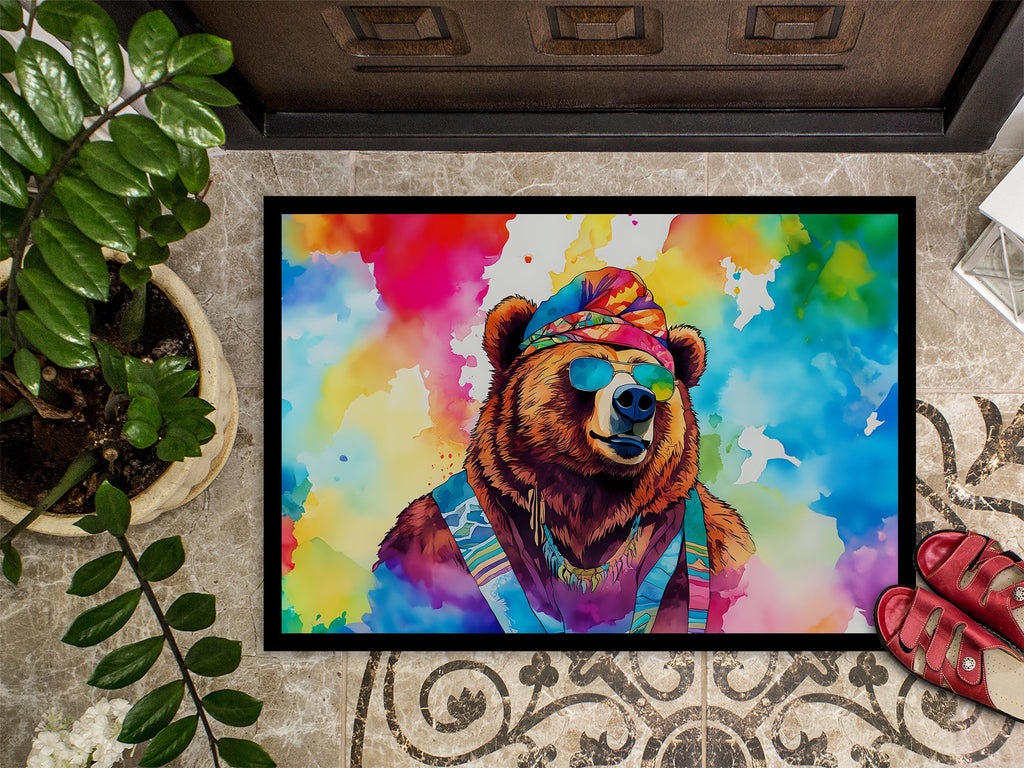 Hippie Animal Grizzly Bear Doormat Indoor Outdoor 18H X 27W Front Door Mat Rugs for Entryway, Non Slip Washable