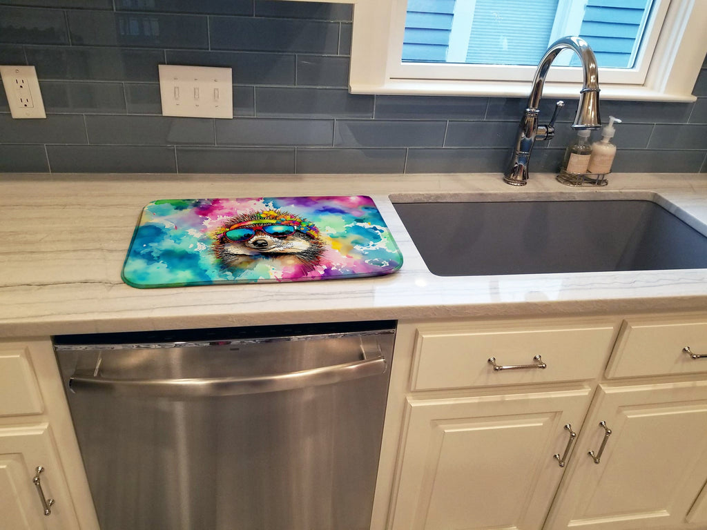 Hippie Animal Hedgehog Dish Drying Mat Absorbent Dish Drying Mat Pad for Kitchen Counter Dish Drainer Mat for Countertop, 14 x 21", Multicolor