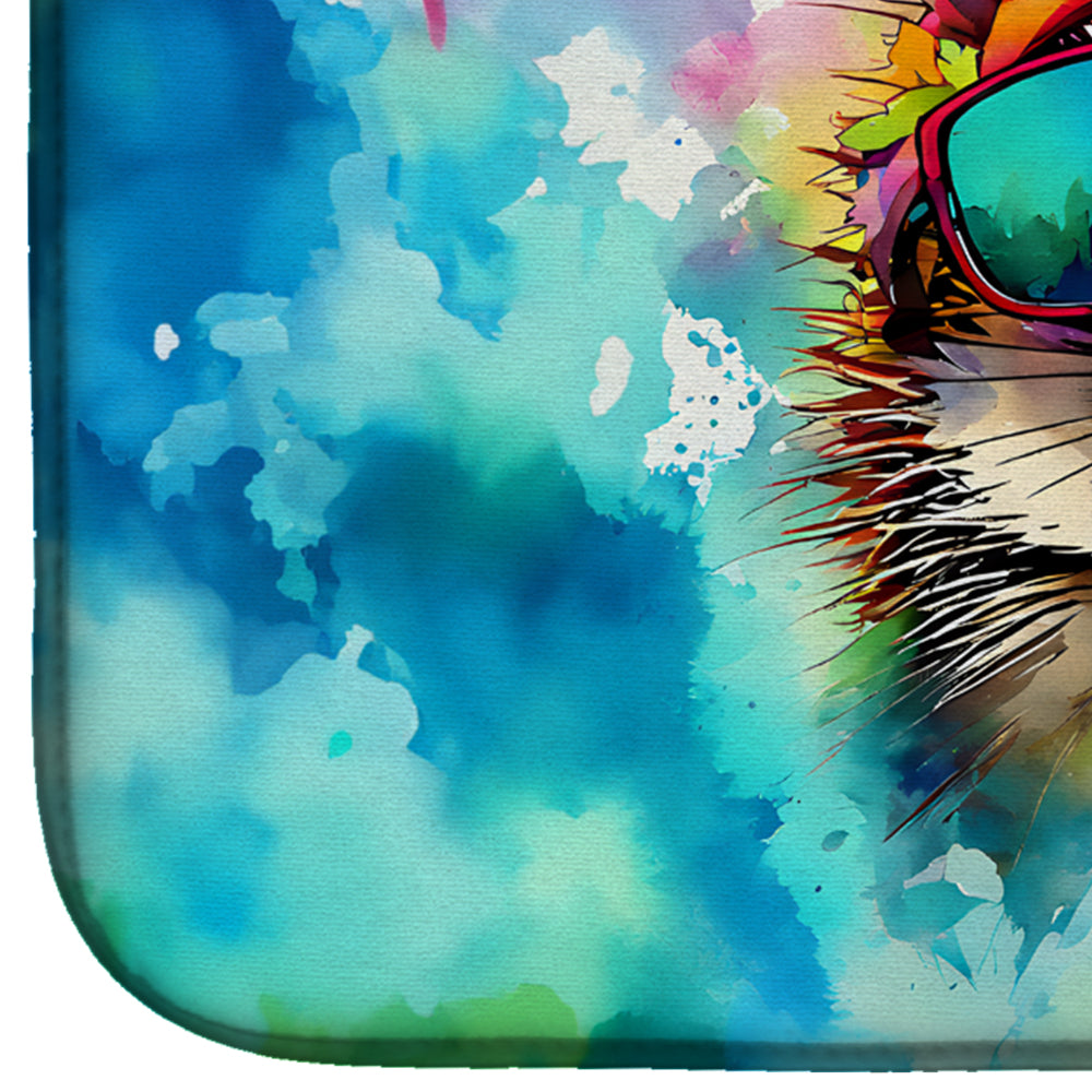 Hippie Animal Hedgehog Dish Drying Mat Absorbent Dish Drying Mat Pad for Kitchen Counter Dish Drainer Mat for Countertop, 14 x 21", Multicolor