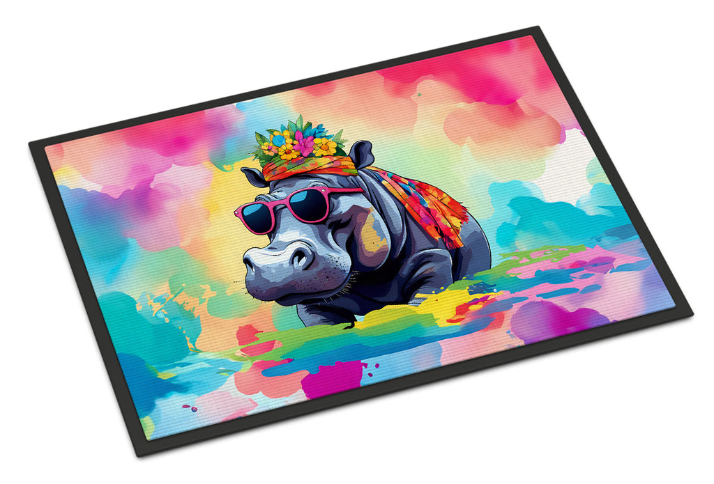 Hippie Animal Hippopotamus Doormat Indoor Outdoor 24H X 36W Front Door Mat Rugs for Entryway, Non Slip Washable Low Pile,