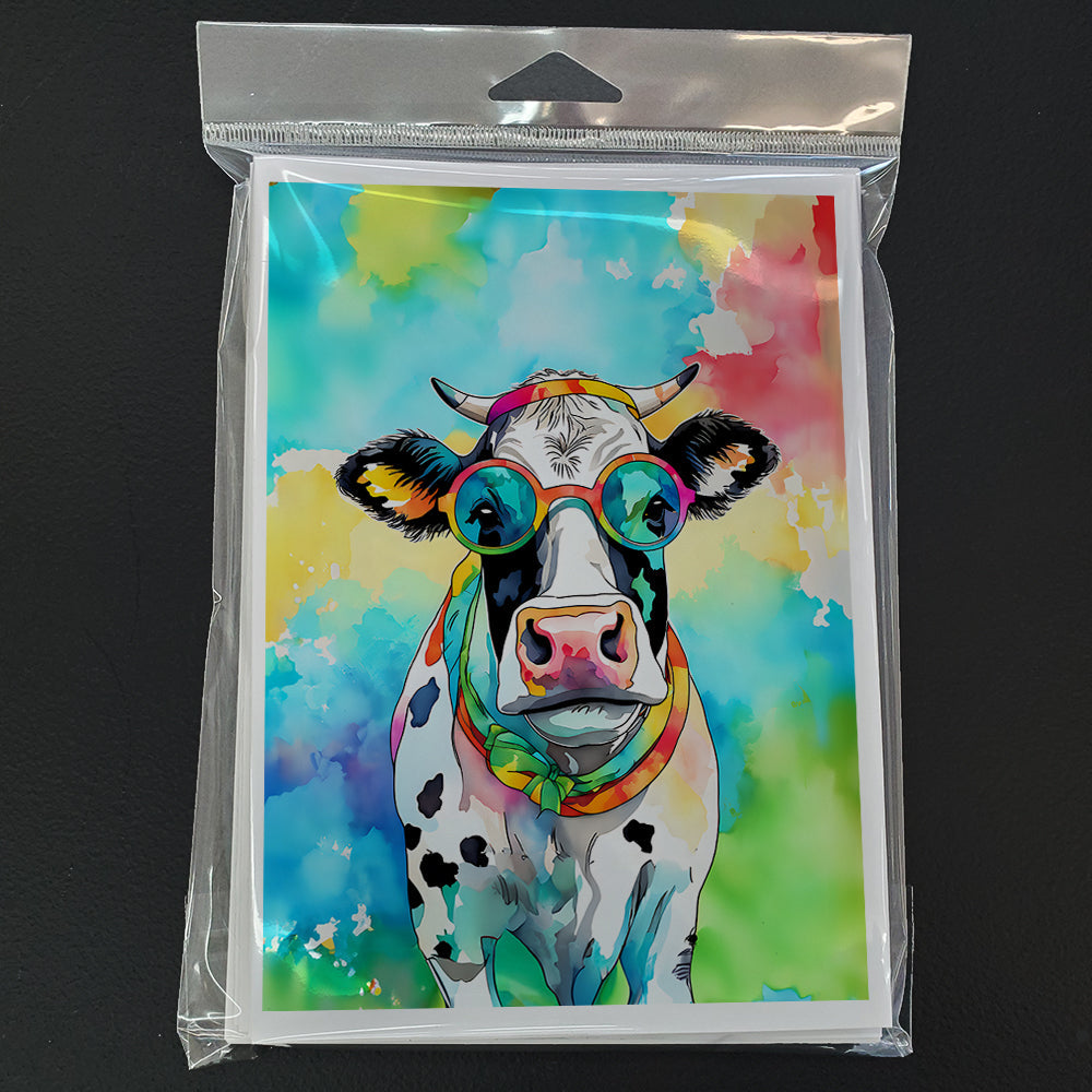 Hippie Animal Cow Greeting Cards Pack of 8 Blank Cards with Envelopes Whimsical A7 Size 5x7