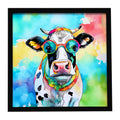 Hippie Animal Cow Framed Metal Print Bathroom, Kitchen, Office, Home Decor Wall Art Ready to Hang, Square, 8X8
