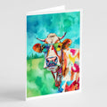 Hippie Animal Cow Greeting Cards Pack of 8 Blank Cards with Envelopes Whimsical A7 Size 5x7