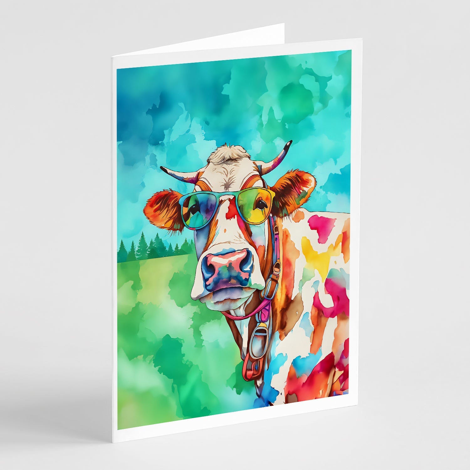 Hippie Animal Cow Greeting Cards Pack of 8 Blank Cards with Envelopes Whimsical A7 Size 5x7