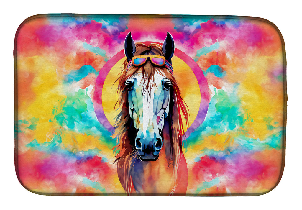 Hippie Animal Horse Dish Drying Mat Absorbent Dish Drying Mat Pad for Kitchen Counter Dish Drainer Mat for Countertop, 14 x 21", Multicolor