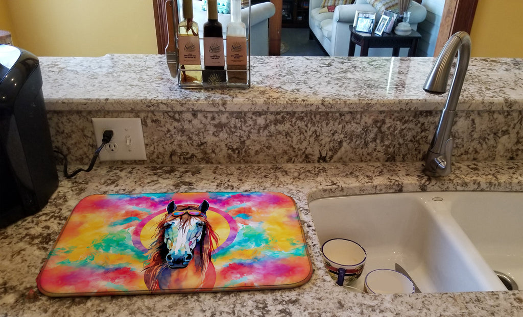 Hippie Animal Horse Dish Drying Mat Absorbent Dish Drying Mat Pad for Kitchen Counter Dish Drainer Mat for Countertop, 14 x 21", Multicolor